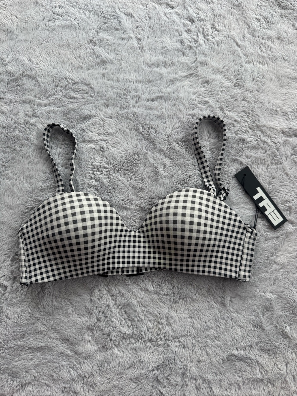 TA3 Wireless Swim Bra Gingham Bikini Top Supportive Molded Cups Small A-C